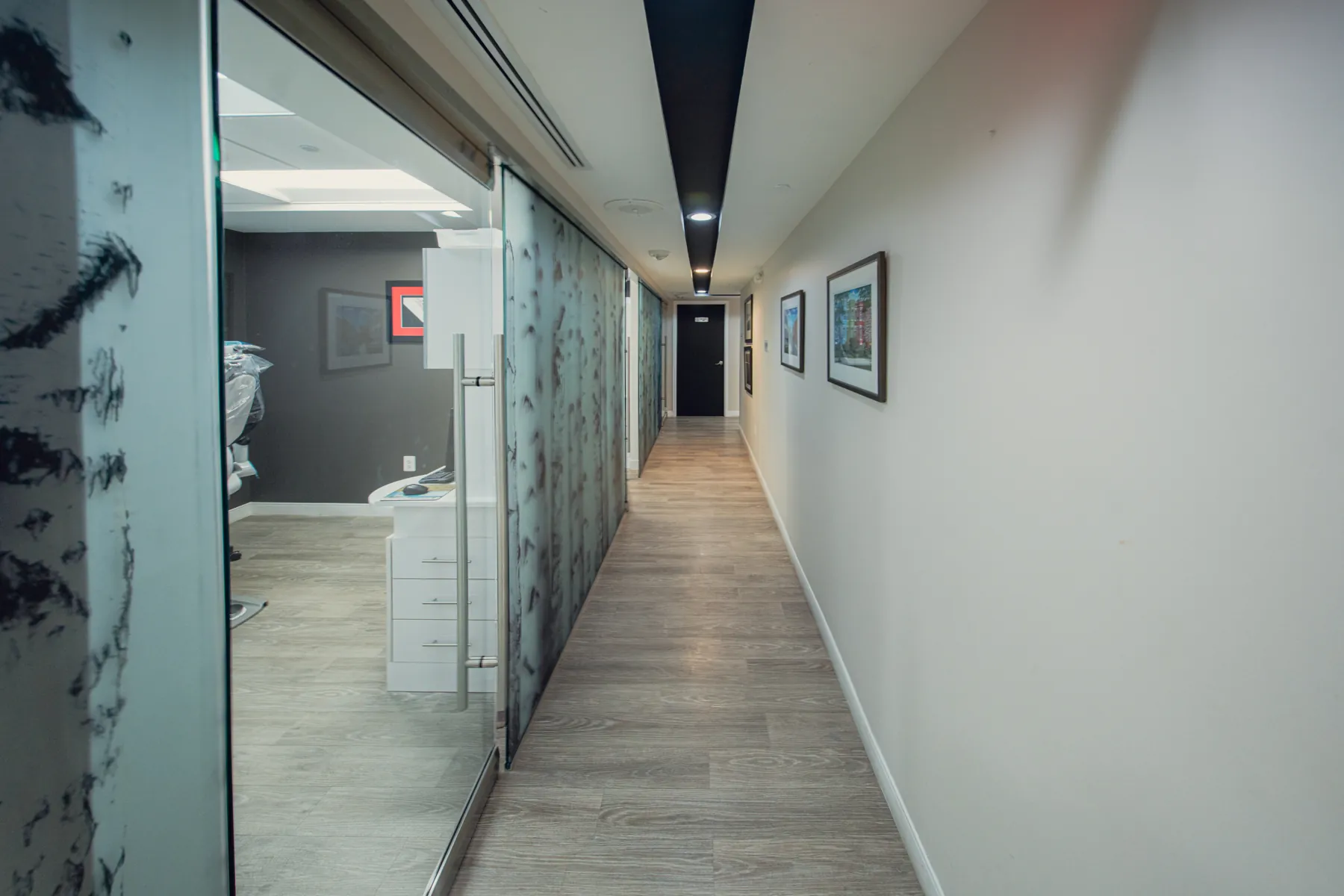 Hallway to the treatment rooms at the DC Perio & Implants Farragut Square office